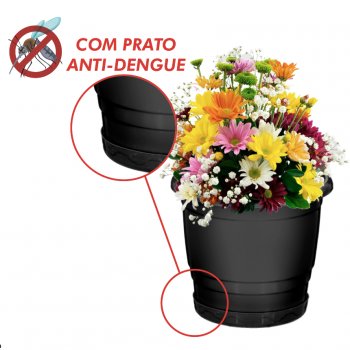 Kit Vaso Preto 2l c/prato anti-dengue n°17 - com 12 unidades