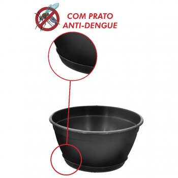 Kit com 12 un. Vaso  Cuia Preto 2,45l c/prato anti-dengue n°22
