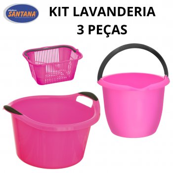 Kit Lavanderia 3 peças - 1 balde 10 L, 1 bacia 14,8 L e 1 cesto de prendedores